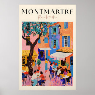 Montmartre Paris Print Colourful French Cafe Scene