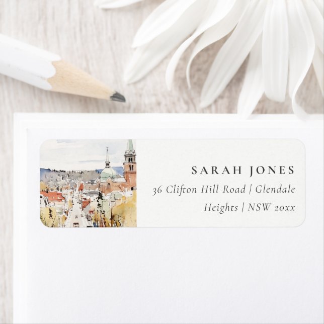 Montpelier City Scape Vermont Watercolor Address (Insitu)