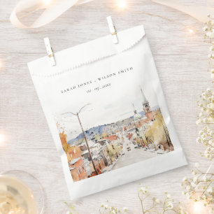 Montpelier City Scape Vermont Watercolor Wedding Favour Bags