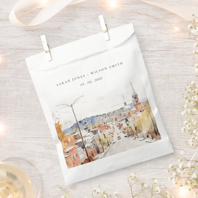Montpelier City Scape Vermont Watercolor Wedding Favour Bags (Clipped)