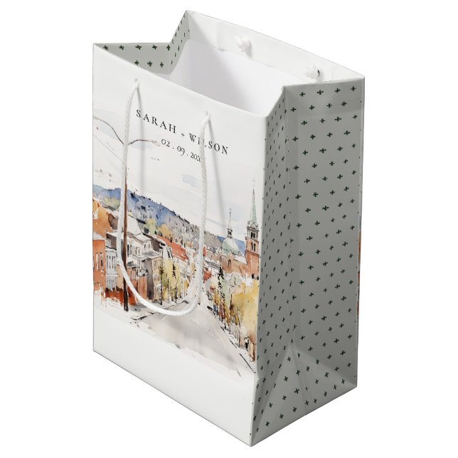 Montpelier City Scape Vermont Watercolor Wedding Medium Gift Bag (Front Angled)
