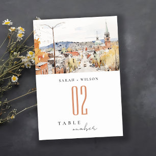 Montpelier City Scape Vermont Watercolor Wedding Table Number