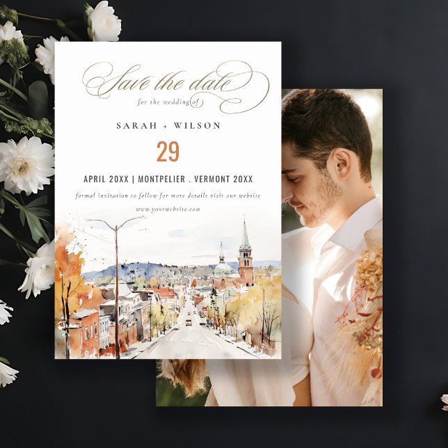 Montpelier City Scape Vermont Wedding Photo Save The Date (Creator Uploaded)