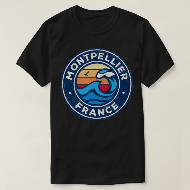 Montpellier France Vintage Nautical Waves Design  T-Shirt (Design Front)