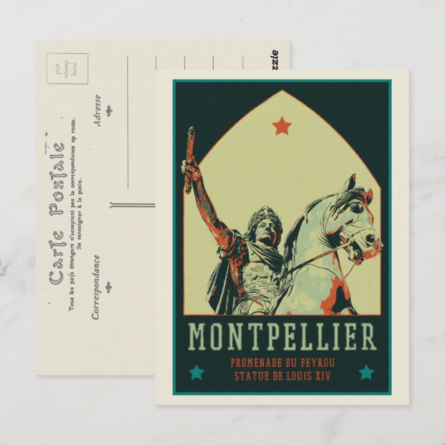 Montpellier Louis XIV statue illustration France Postcard (Front/Back)