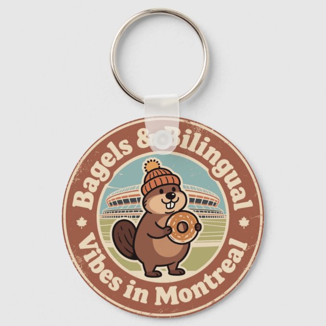 Montreal Bagels & Bilingual Vibes Key Ring (Front)