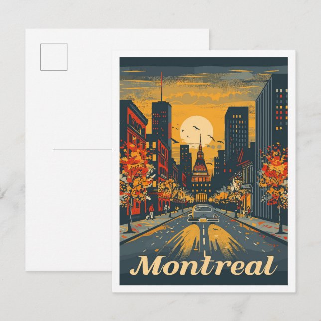 Montreal Canada Art Vintage Travel Illustration Postcard (Front/Back)