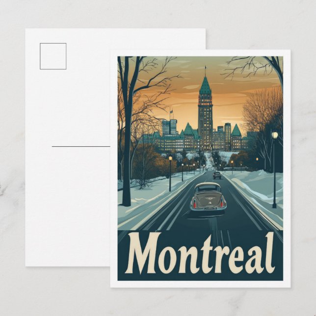 Montreal Canada Art Vintage Travel Illustration Postcard (Front/Back)