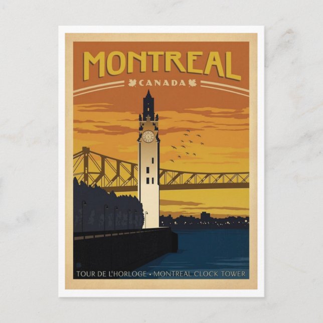 Montreal Canada Clock Tower, Retro Inspired Postcard (Front)