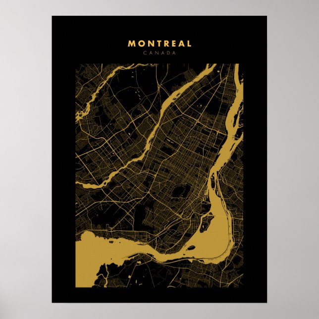 Montreal - Canada Dark Gold City Map Poster (Front)