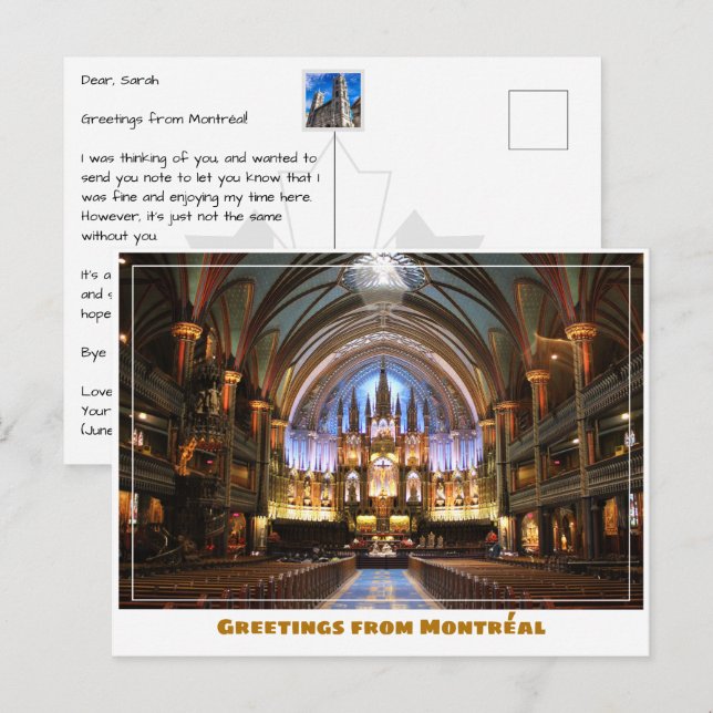 Montréal Canada Notre Dame Cathedral Inside Postcard (Front/Back)