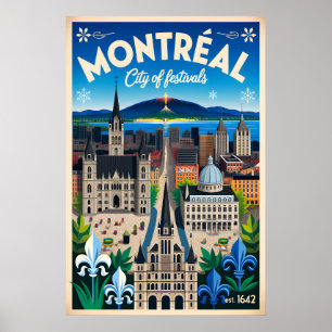 Montréal Canada Retro Travel Poster Art