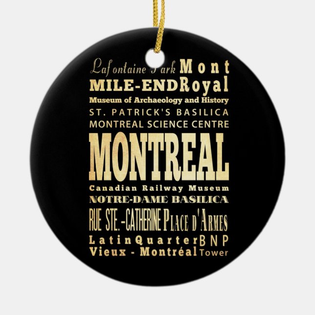 Montreal City of Canada Typography Art Ceramic Tree Decoration (Front)