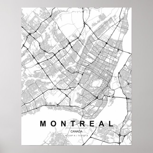 Montreal Minimalist Map (Black & White) Poster (Front)