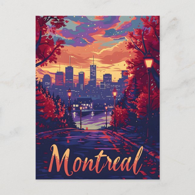 Montreal Nights: City Lights and Purple Clouds Postcard (Front)