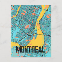 Montreal QC Canada City Map Teal Postcard