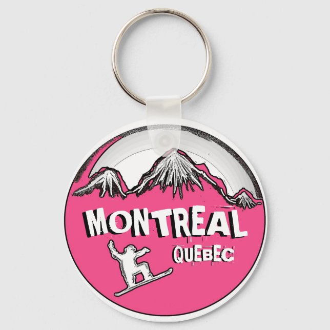 Montreal Quebec Canada pink snowboarder keychain (Front)