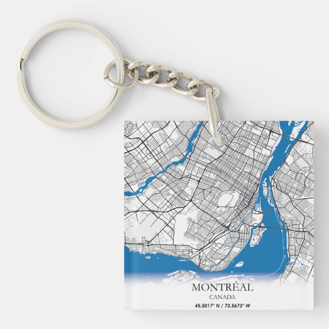 Montreal Quebec Canada Travel City Map Modern Key Ring (Front)