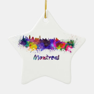 Montreal skyline in watercolor ceramic tree decoration