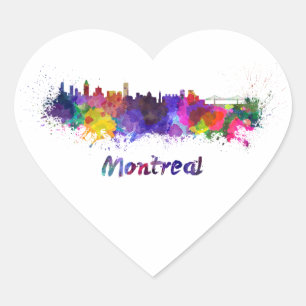 Montreal skyline in watercolor heart sticker