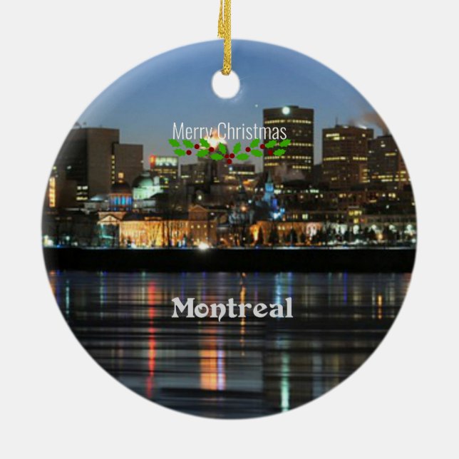 Montreal Skyline - Merry Christmas Ceramic Tree Decoration (Back)