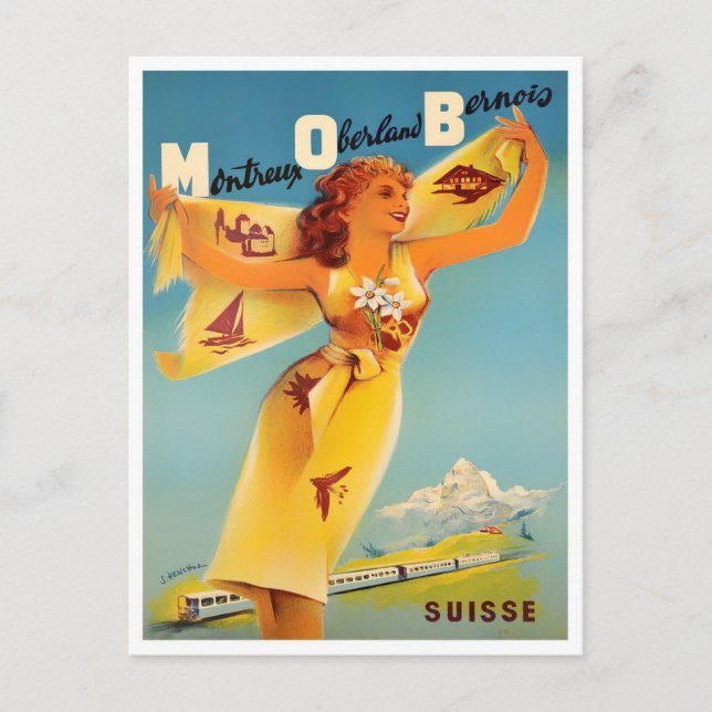 Montreaux Switzerland vintage travel Postcard (Front)