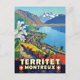 Montreux, Areal view, mountains, lake, Switzerland Postcard