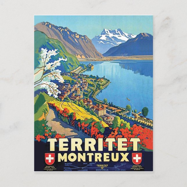 Montreux, Areal view, mountains, lake, Switzerland Postcard (Front)