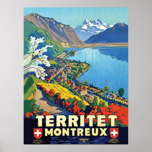 Montreux, Areal view, mountains, lake, Switzerland Poster