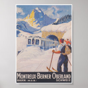 Montreux- Berner Oberland Switzerland Vintage Ski Poster