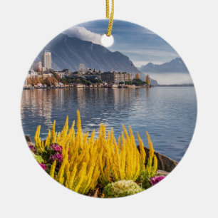 Montreux, Switzerland, Beautiful Lake Geneva View Ceramic Tree Decoration