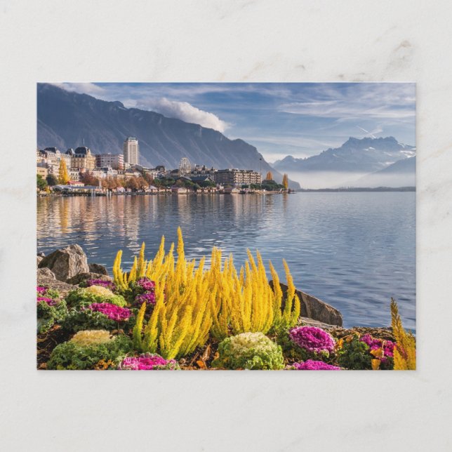 Montreux, Switzerland, Beautiful Lake Geneva View Postcard (Front)