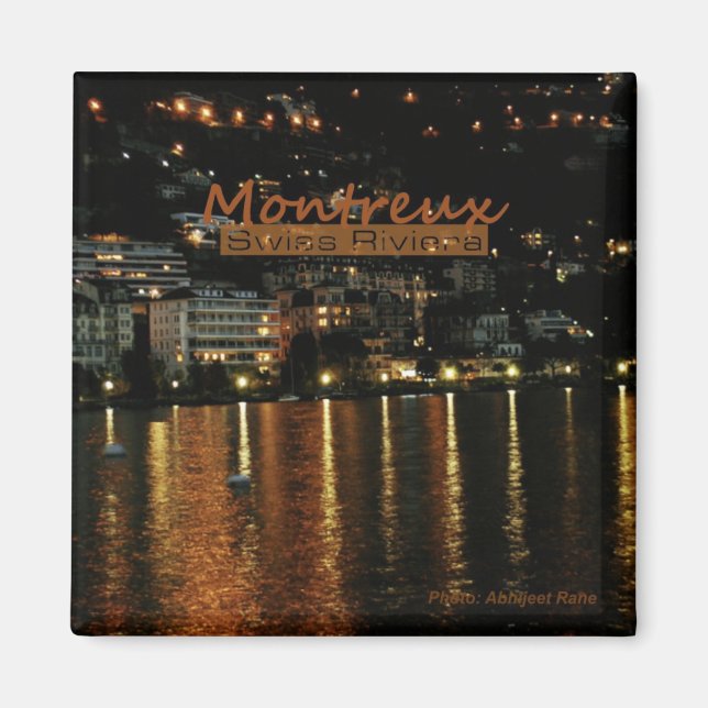 Montreux Switzerland Nighttime Photo Fridge Magnet (Front)