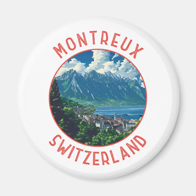 Montreux Switzerland Retro Distressed Circle Magnet (Front)
