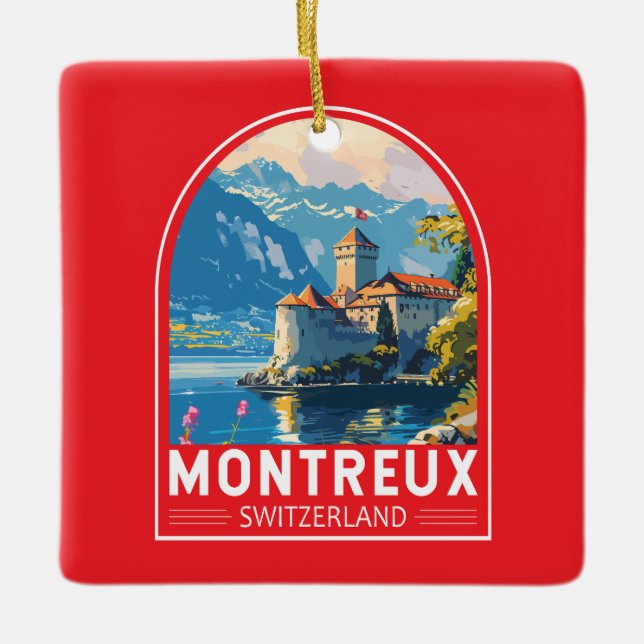 Montreux Switzerland Travel Art Vintage Ceramic Ornament (Front)