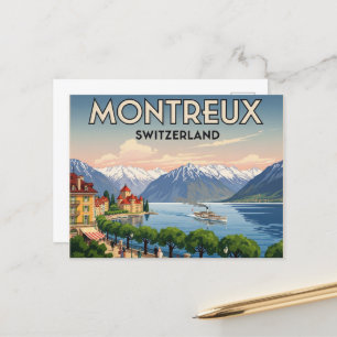  Montreux Switzerland Travel Art Vintage Postcard