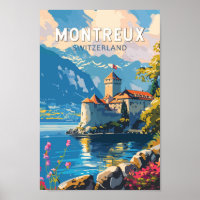 Montreux Switzerland Travel Art Vintage