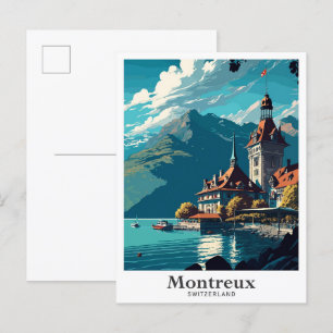 Montreux Switzerland Vintage Travel Illustration Postcard