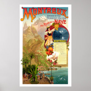 Montreux, Switzerland, Vintage Travel Poster