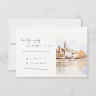 Montreux Switzerland Watercolor Landscape Wedding RSVP Card