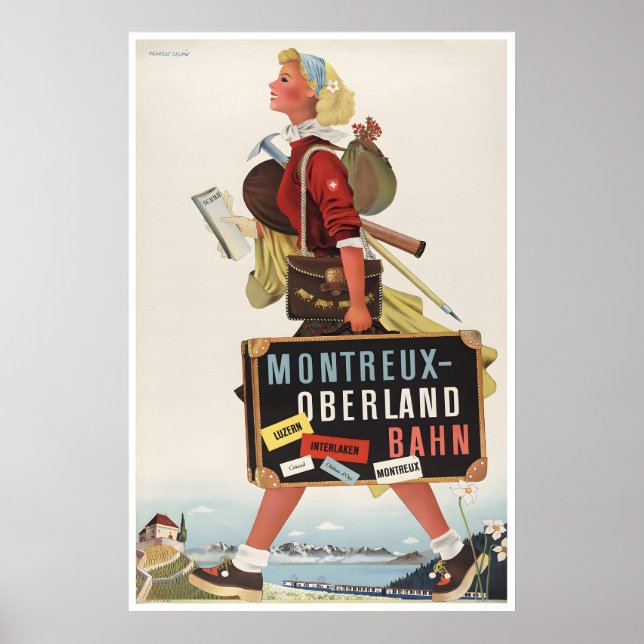 Montreux Travel Poster Switzerland Art Swiss Sign (Front)