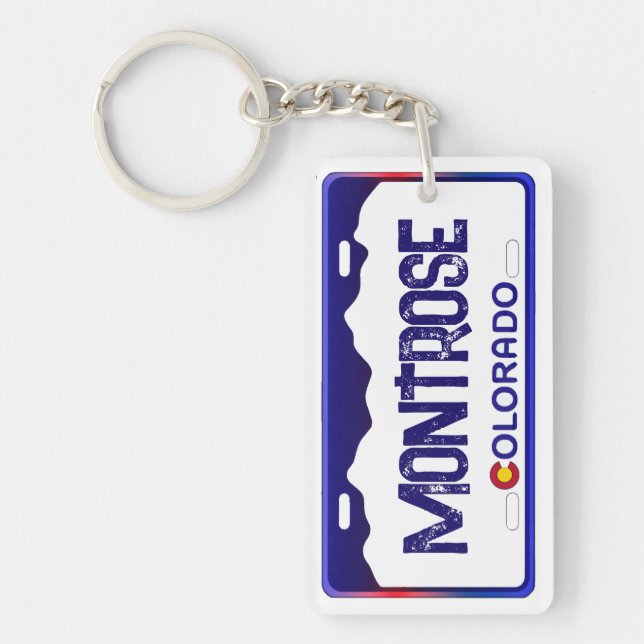 Montrose Colorado blue license plate keychain (Front)