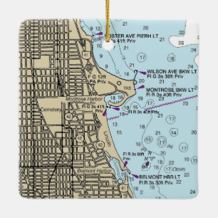 Montrose Harbour Chicago Lakefront Chart Ceramic Ornament
