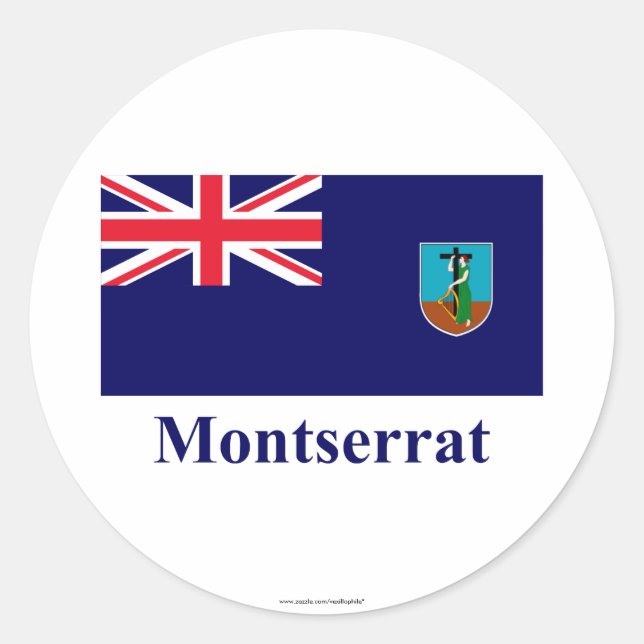 Montserrat Flag with Name Classic Round Sticker (Front)