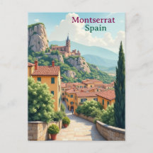 Montserrat Spain Art vintage travel illustration
