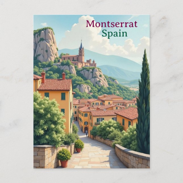 Montserrat Spain Art vintage travel illustration Postcard (Front)