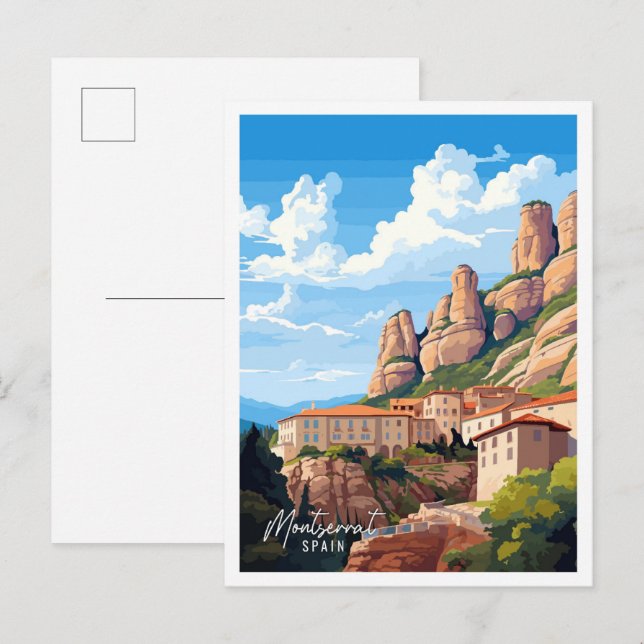 Montserrat Spain Art vintage travel illustration Postcard (Front/Back)