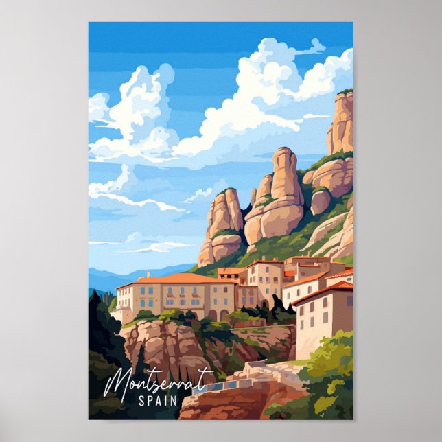 Montserrat Spain Art vintage travel illustration Poster (Front)