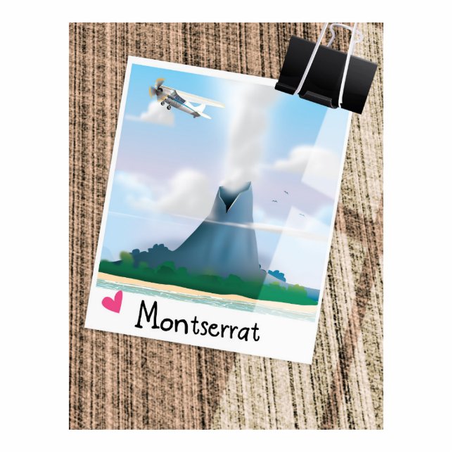 Montserrat Volcano vacation poster. Standing Photo Sculpture (Front)