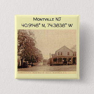 Montville NJ Map Coordinates Vintage Style 15 Cm Square Badge